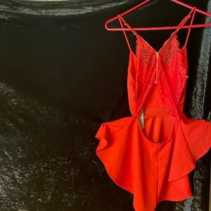 Orange blouse, spaghetti straps, lace back with zipper, too cute